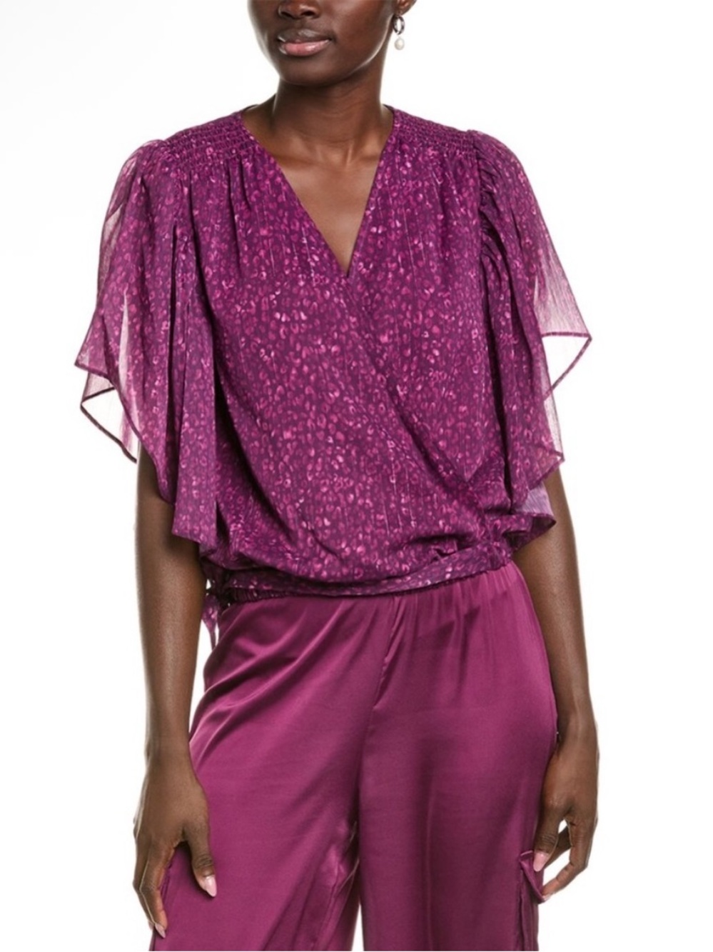 Ramy Brook | Kitty Flutter Sleeve Blouse in
Raspberry